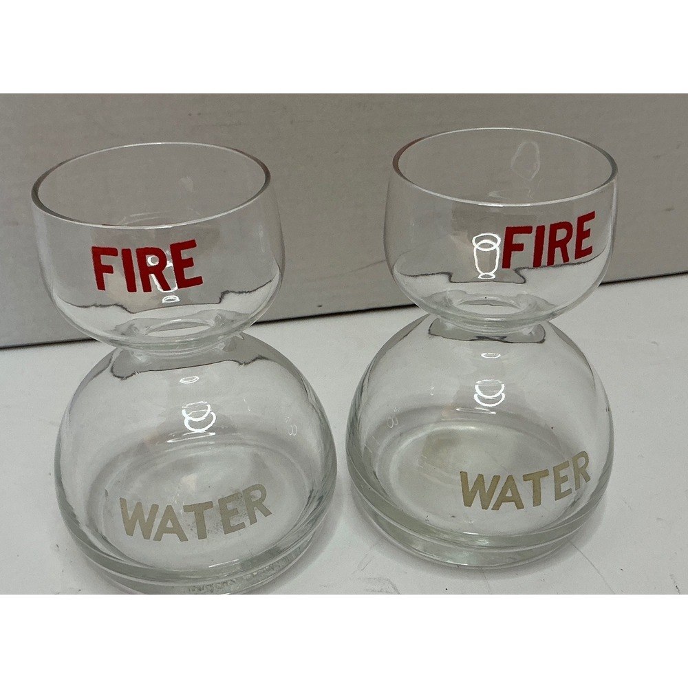Vintage‎ Fire Water Hourglass Novelty Bar Glasses Set of 2 Clear Glass